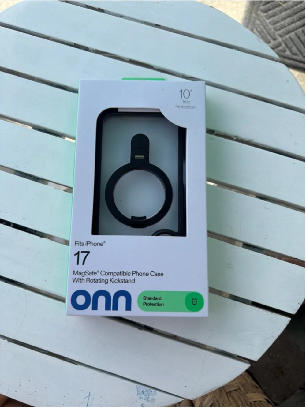 onn mag life compatible phone case with rotating kickstand. Clear w/ black trim